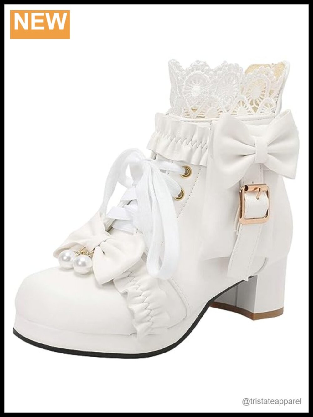 Chunky Heel Lace Up Ankle Booties for Women Kawaii Lolita Bow Platform Boots